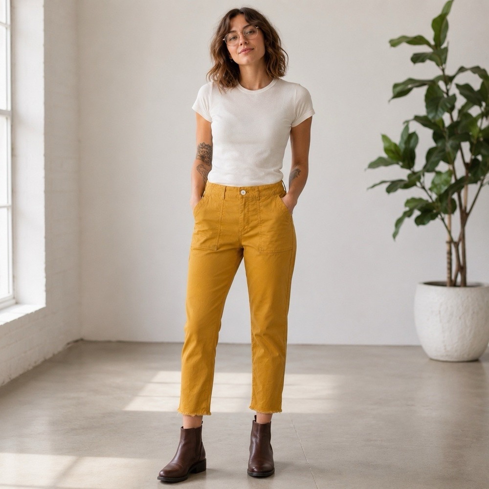 Gap Girlfriend Mustard‎ Yellow Slacks 8 Yellow Raw Frayed Hem Crop Chino
